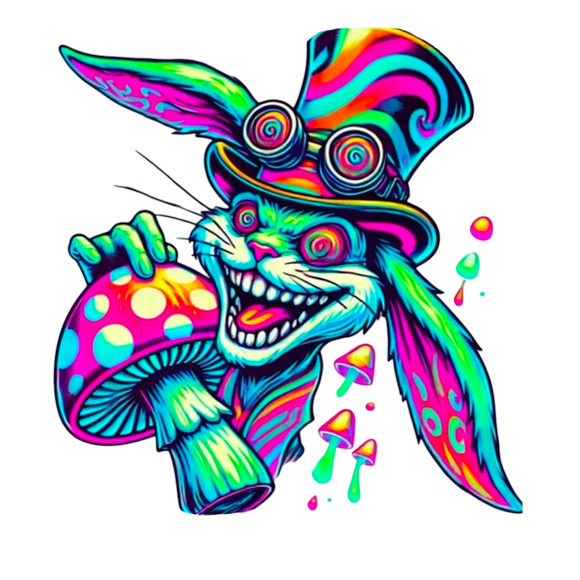 Wall Art Print - Colorful Trippy Bunny Mushrooms Decor-Work Office Bedroom New - Picture 1 of 1